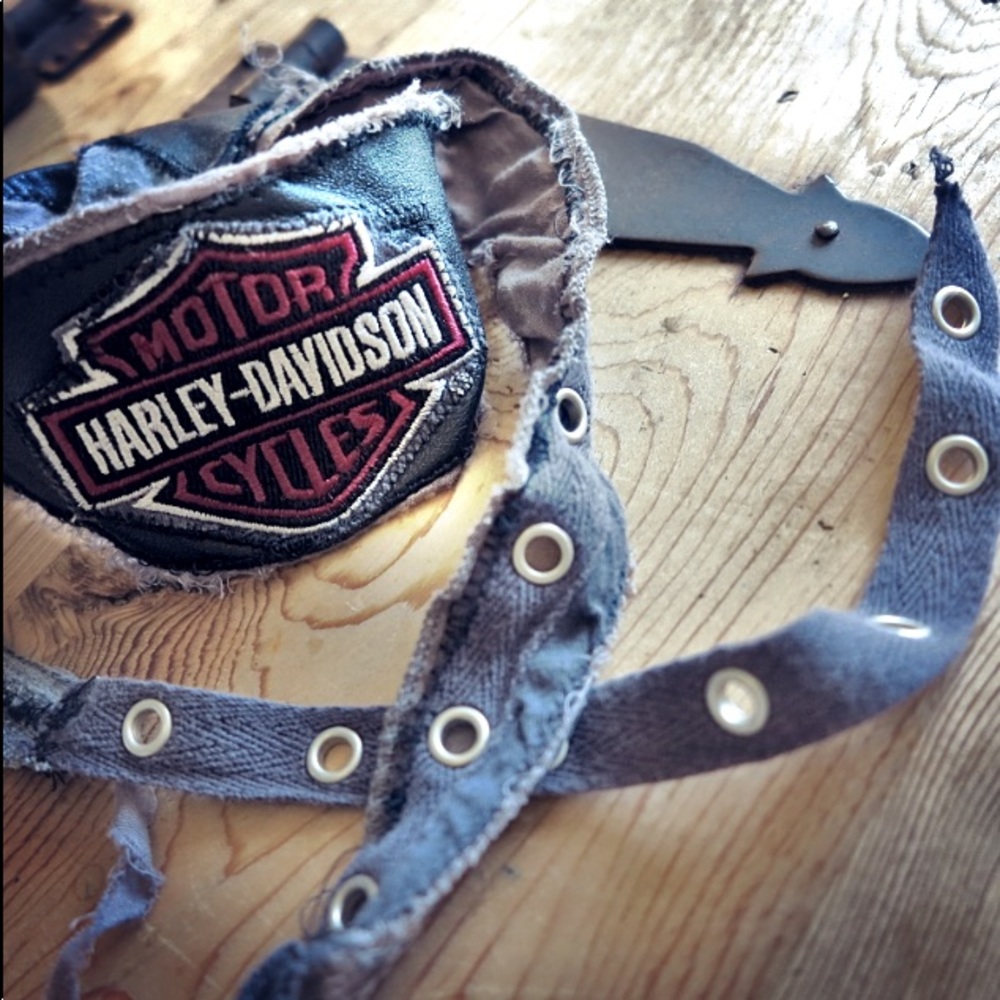 Upcycled leather & eyelet bandana
